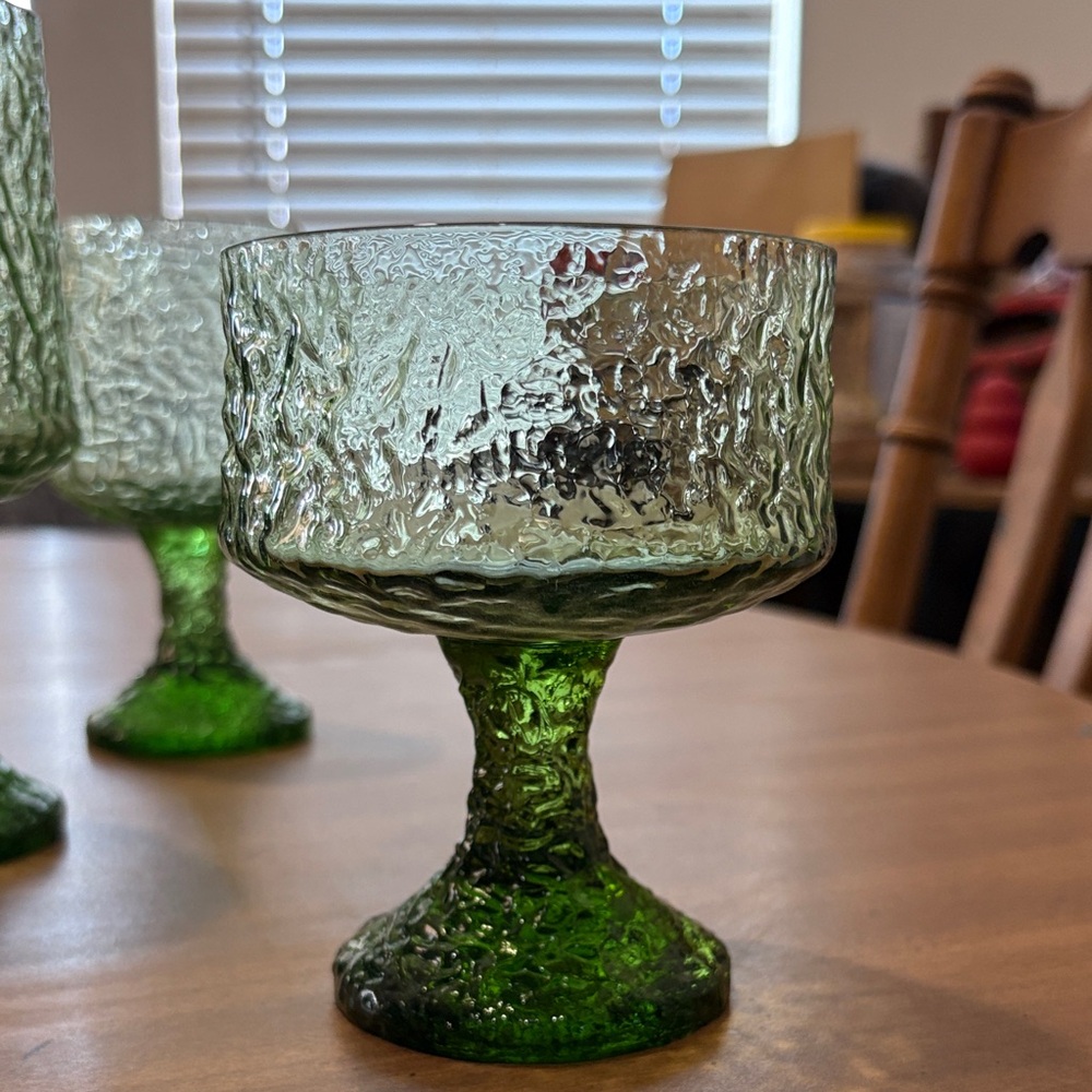 Green Textured Glass Goblets